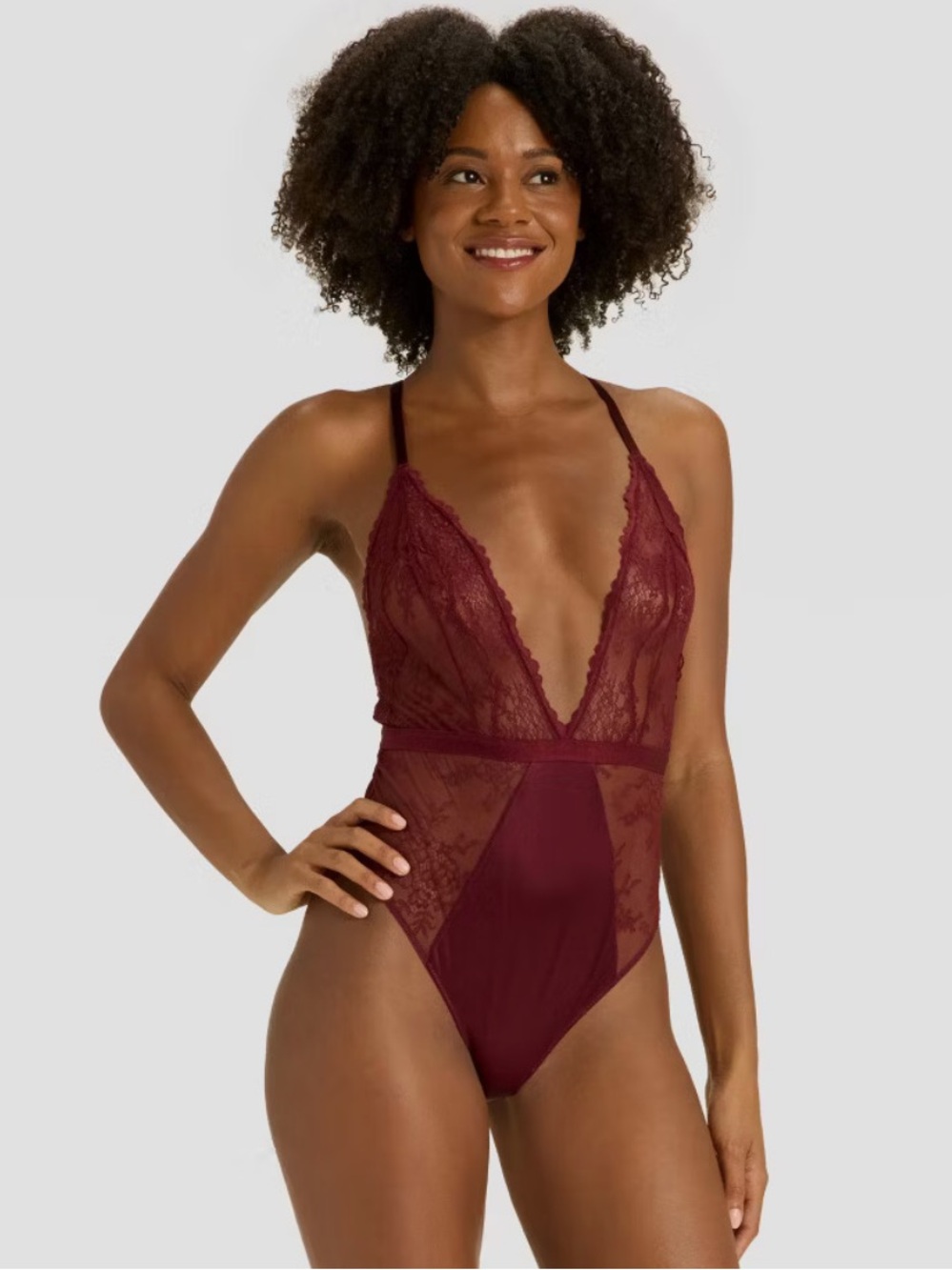 NWT Auden lace unlined lingerie bodysuit berry red satin finish size small